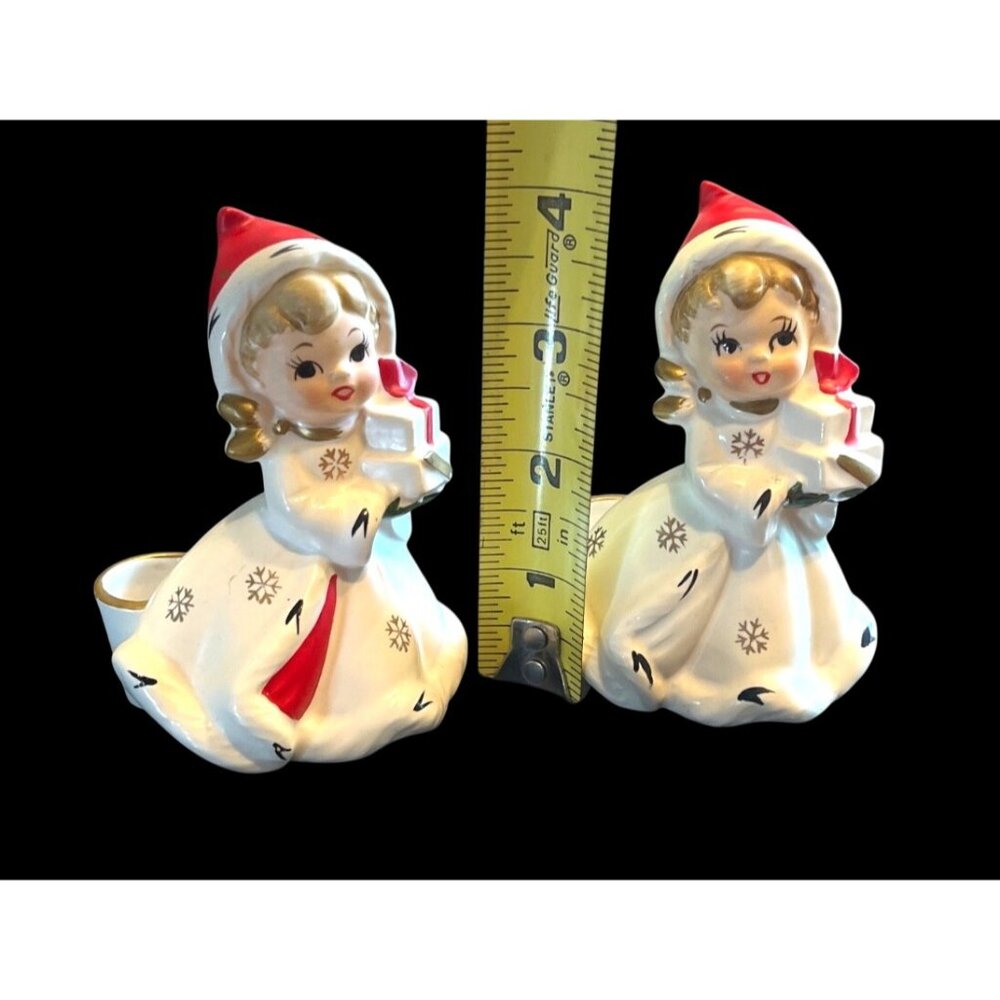 Vtg 1950s Napco Snowflake Girl Candle Holders Ceramic Christmas Figurines Holida - Picture 4 of 5